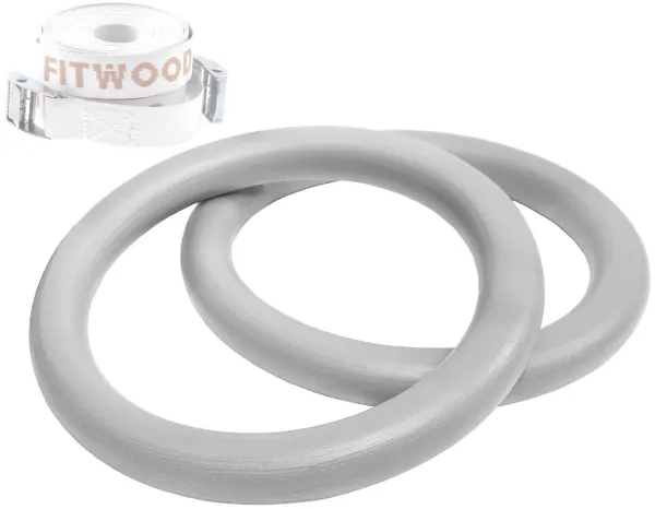 FitWood ULPU Gymnastikringe 28mm - Grå overflade / Hvid Strop