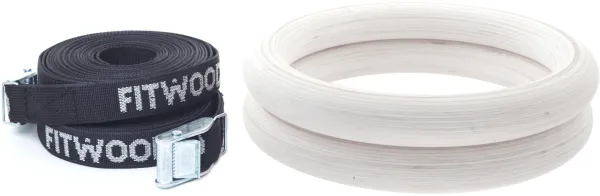 FitWood ULPU Gymnastikringe 28mm - Glazing-overflade / Sort Strop